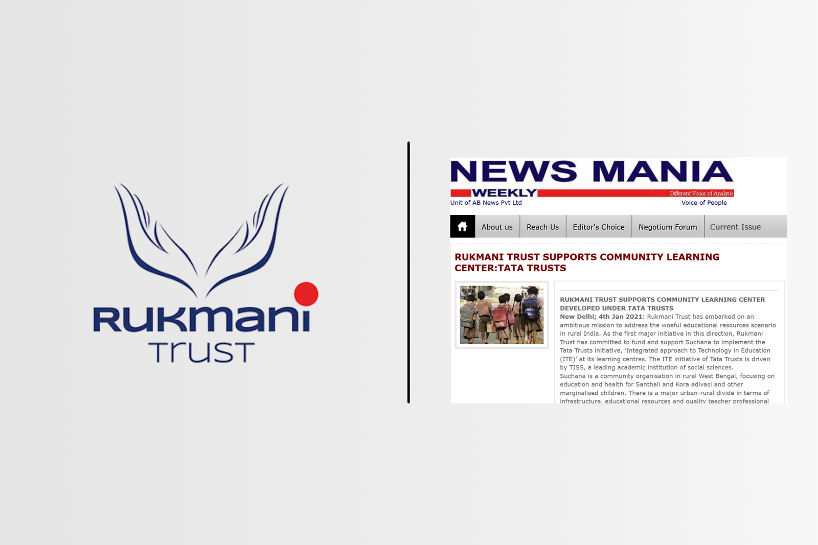 NewsMania Writes About Rukmani Trust’s Tie Up With Tata Trusts